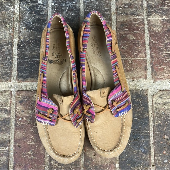 Sperry Slip On Leather Multi Color Trim Boat Shoes - Picture 4 of 8